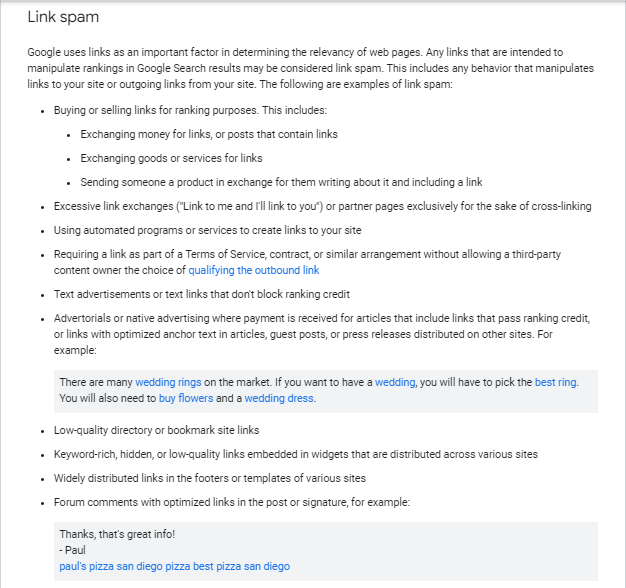 Link Spam Guidelines