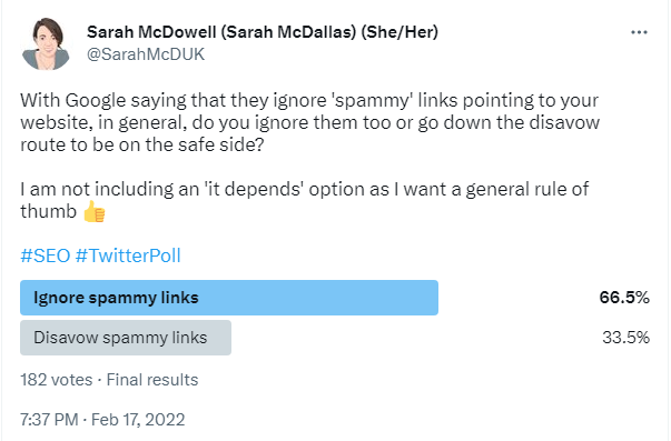 Tweet about low quality spammy links