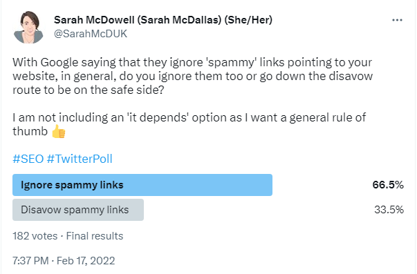 Tweet about Spammy Links