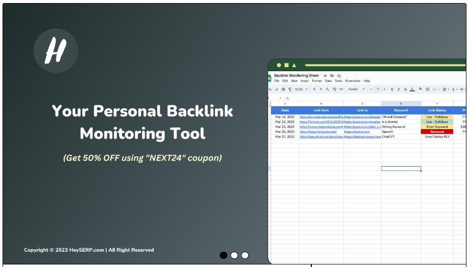 backlink monitoring sheet