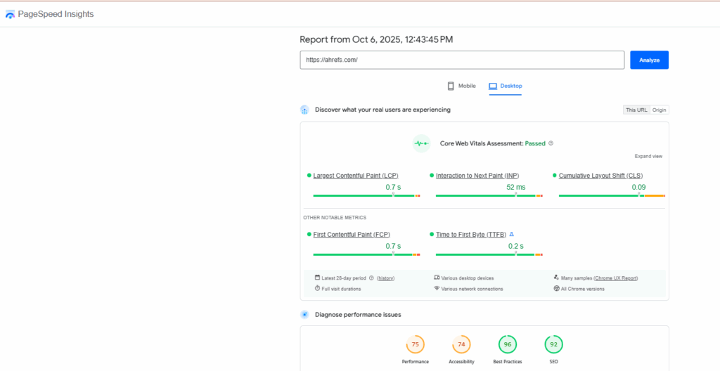 Site speed audit