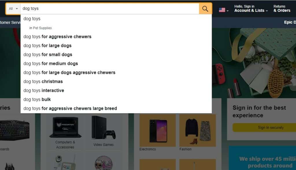 2-amazon search for dog toys