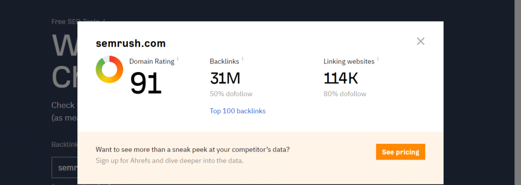 semrush as a sample domain