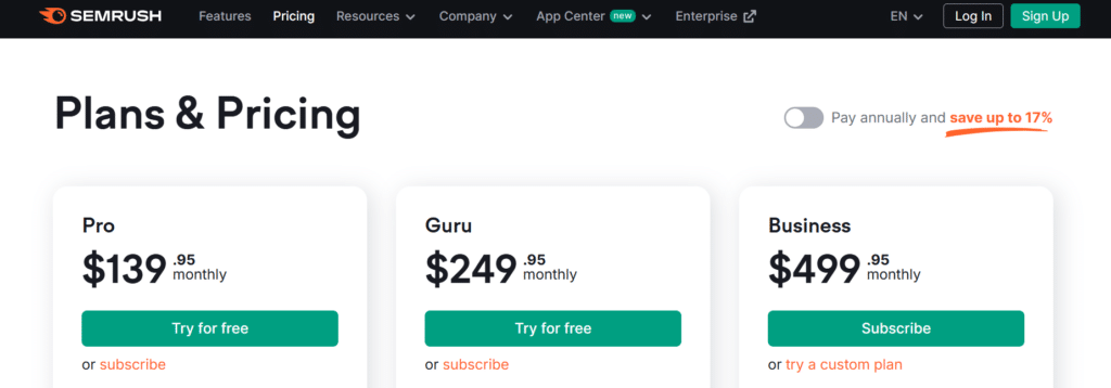 2.semrush pricing