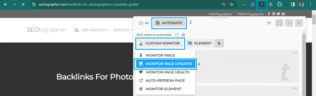 HARPA AI monitoring a competitor's page for content changes