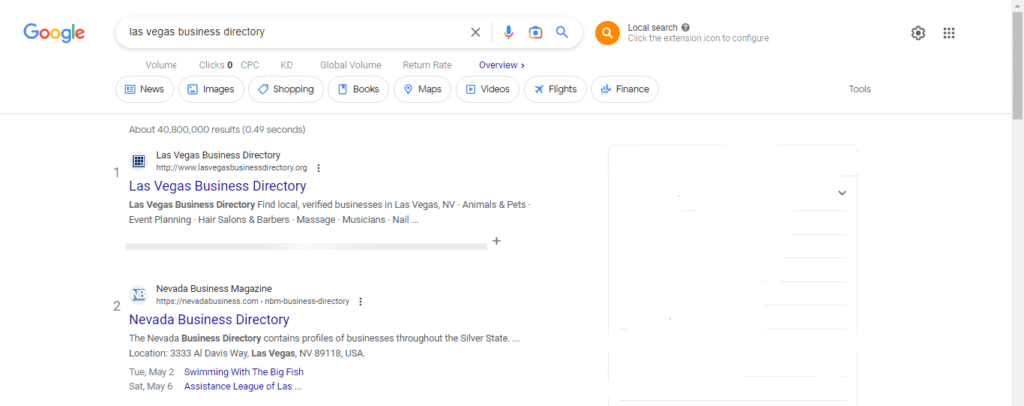 google search for business directory