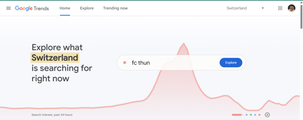 Google Trends interface showing how to find trending topics for content updates