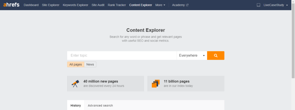 ahrefs content explorer tool