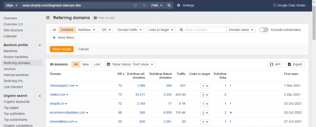 link prospecting ahrefs referring domains tool