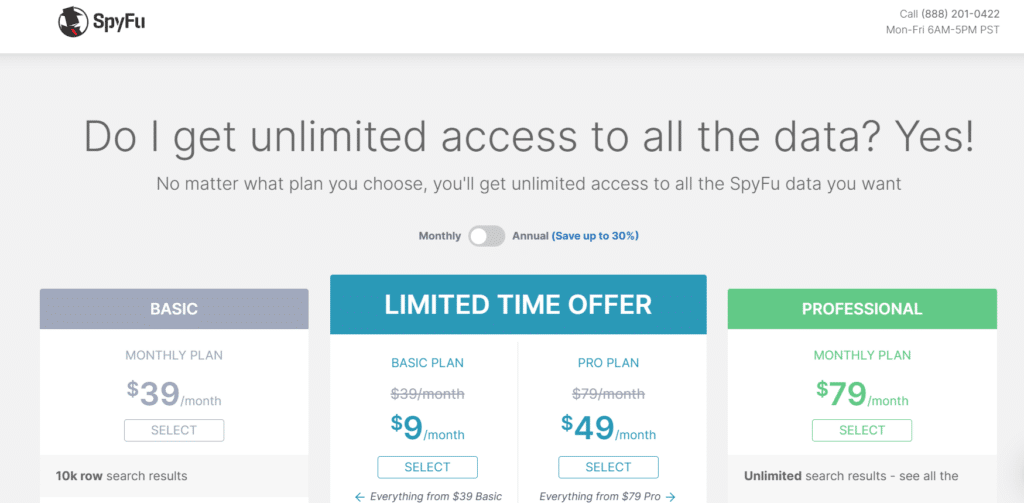 6.spyfu pricing