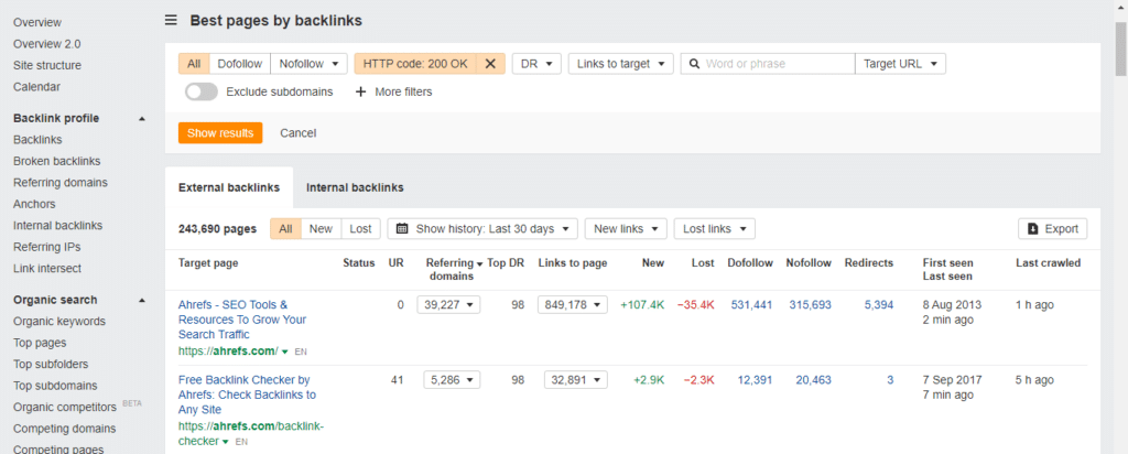 ahrefs external backlinks tool