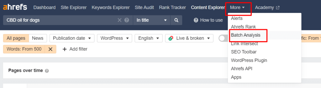 Batch Analysis Option on Ahrefs