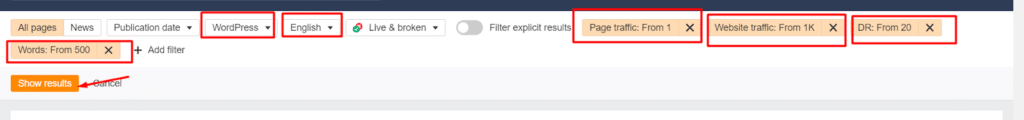 Niche Edit Opportunities after choosing Filters